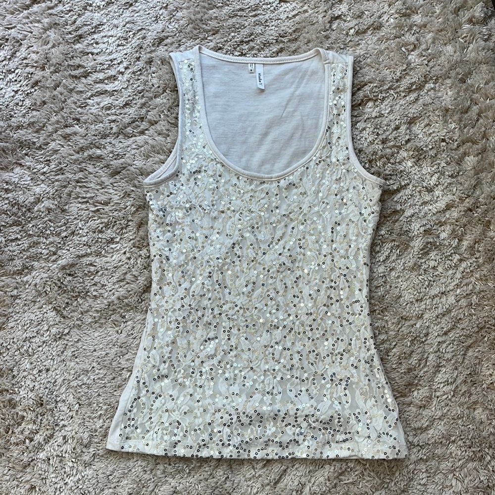 White lace and sequin tank top